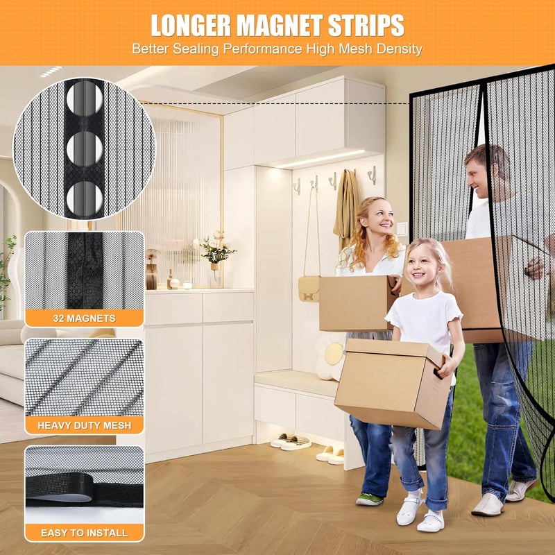 LIAMST باب شاشة مغناطيسية يناسب حجم الباب 62 × 80 بوصة، باب شاشة مغناطيسية للأبواب الفرنسية والأبواب المنزلقة، مناسب للحيوانات الأليفة والأطفال. شبكة ثقيلة. إغلاق مغناطيسي مستمر ذاتي. - Image 5
